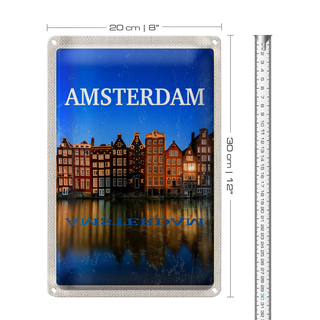 Blechschild Reise 20x30cm Retro Amsterdam Reiseziel Urlaub