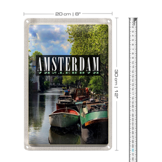 Blechschild Reise 20x30cm Amsterdam Reiseziel Bootsfahrt