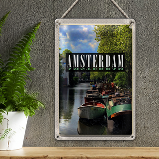 Blechschild Reise 20x30cm Amsterdam Reiseziel Bootsfahrt