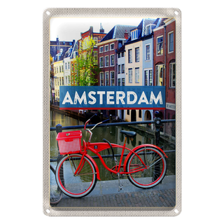 Blechschild Reise 20x30cm Amsterdam Reiseziel Fahrrad