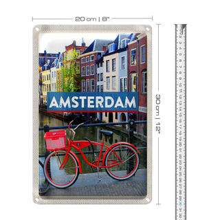Blechschild Reise 20x30cm Amsterdam Reiseziel Fahrrad