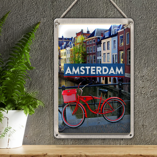 Blechschild Reise 20x30cm Amsterdam Reiseziel Fahrrad
