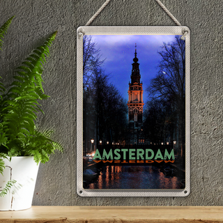 Blechschild Reise 20x30cm Amsterdam Reiseziel Munt Tower