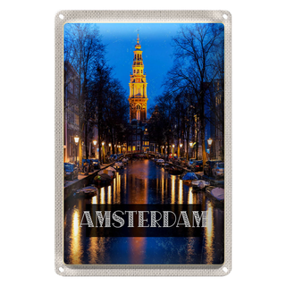 Blechschild Reise 20x30cm Retro Amsterdam Munt Tower Nacht