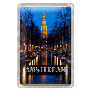 Blechschild Reise 20x30cm Retro Amsterdam Munt Tower Nacht