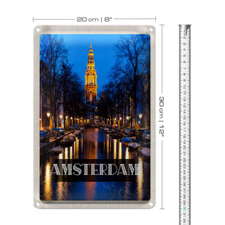 Blechschild Reise 20x30cm Retro Amsterdam Munt Tower Nacht