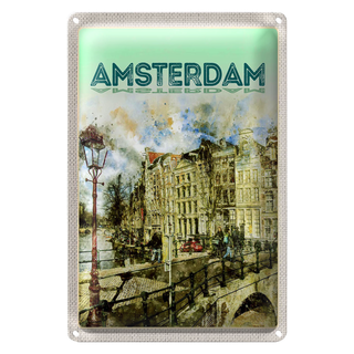 Blechschild Reise 20x30cm Vintage Kunst Amsterdam