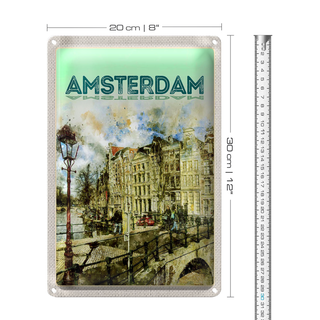 Blechschild Reise 20x30cm Vintage Kunst Amsterdam