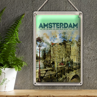 Blechschild Reise 20x30cm Vintage Kunst Amsterdam