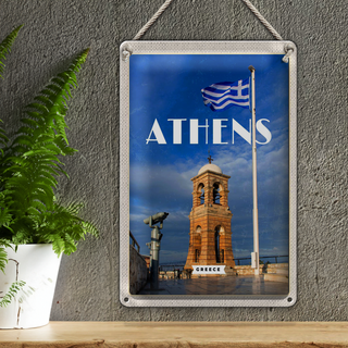 Blechschild Reise 20x30cm Athens Greece Flagge Akropolis