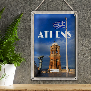 Blechschild Reise 20x30cm Athens Greece Flagge Akropolis