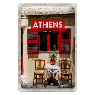 Blechschild Reise 20x30cm Athens Greece Cafe Fensterläden