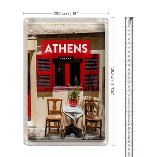 Blechschild Reise 20x30cm Athens Greece Cafe Fensterläden