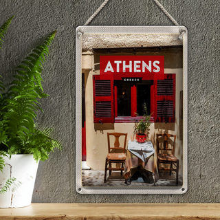 Blechschild Reise 20x30cm Athens Greece Cafe Fensterläden