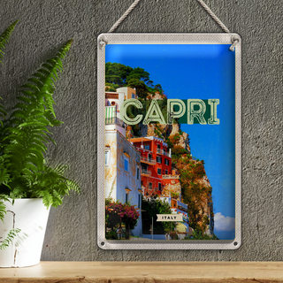 Blechschild Reise 20x30cm Capri Italy Stadt Bergen Urlaub