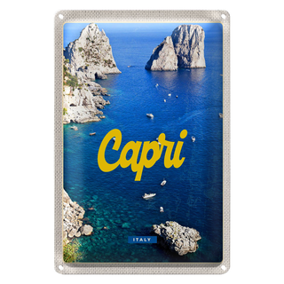 Blechschild Reise 20x30cm Retro Capri Italy Meer Bergen