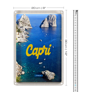 Blechschild Reise 20x30cm Retro Capri Italy Meer Bergen