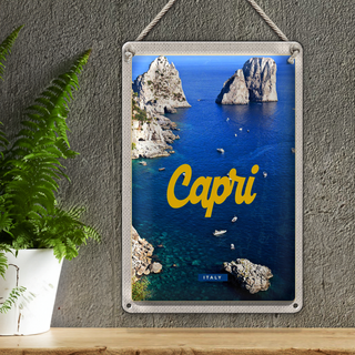 Blechschild Reise 20x30cm Retro Capri Italy Meer Bergen