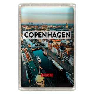 Blechschild Reise 20x30cm Copenhagen Denmark Altstadt Fluss