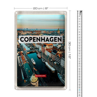 Blechschild Reise 20x30cm Copenhagen Denmark Altstadt Fluss