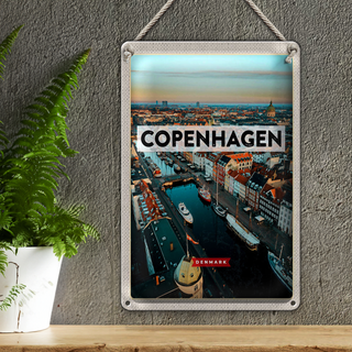 Blechschild Reise 20x30cm Copenhagen Denmark Altstadt Fluss
