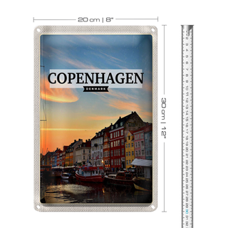 Blechschild Reise 20x30cm Copenhagen Denmark Wasser Schiffe