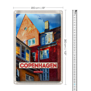 Blechschild Reise 20x30cm Copenhagen Denmark altes Haus