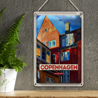 Blechschild Reise 20x30cm Copenhagen Denmark altes Haus