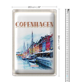 Blechschild Reise 20x30cm Kunst Copenhagen Denmark Boot