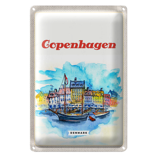 Blechschild Reise 20x30cm Bild Copenhagen Denmark Boot