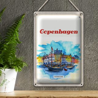 Blechschild Reise 20x30cm Bild Copenhagen Denmark Boot