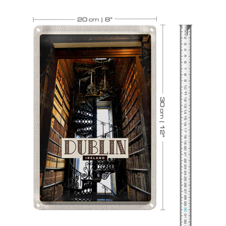 Blechschild Reise 20x30cm Retro Dublin Ireland Bibliothek
