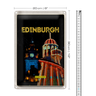 Blechschild Reise 20x30cm Edinburgh Scotland Nacht Lichter
