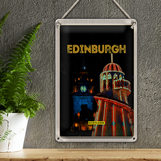 Blechschild Reise 20x30cm Edinburgh Scotland Nacht Lichter
