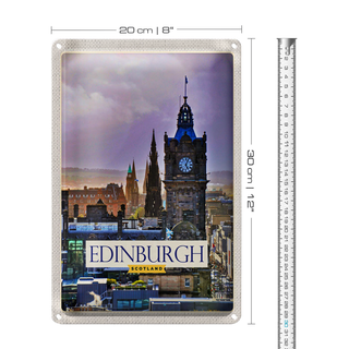 Blechschild Reise 20x30cm Edinburgh Scotland Uhrturm