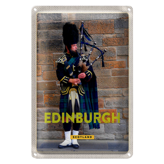Blechschild Reise 20x30cm Edinburgh Scotland Dudelsack Mann