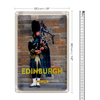 Blechschild Reise 20x30cm Edinburgh Scotland Dudelsack Mann