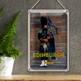 Blechschild Reise 20x30cm Edinburgh Scotland Dudelsack Mann