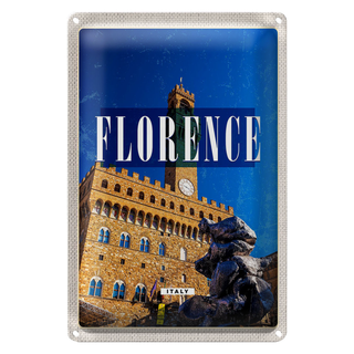 Blechschild Reise 20x30cm Florence Italy Retro Uhrturm Toscana