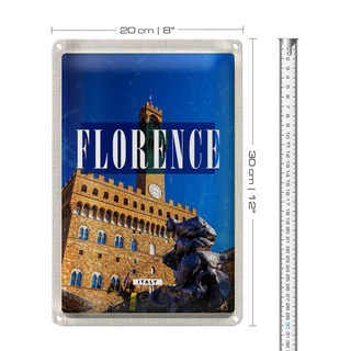 Blechschild Reise 20x30cm Florence Italy Retro Uhrturm Toscana