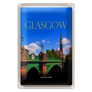 Blechschild Reise 20x30cm Glasgow Scotland mittelalterliche Brücke