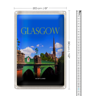 Blechschild Reise 20x30cm Glasgow Scotland mittelalterliche Brücke