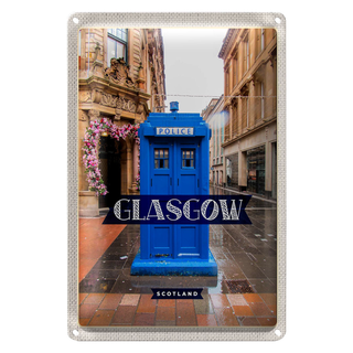 Blechschild Reise 20x30cm Glasgow Scotland Blaue Police Zelle