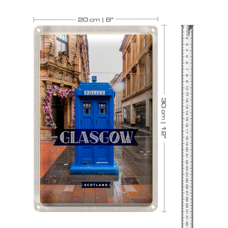 Blechschild Reise 20x30cm Glasgow Scotland Blaue Police Zelle