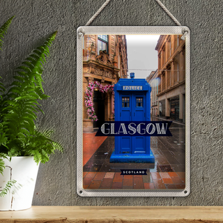 Blechschild Reise 20x30cm Glasgow Scotland Blaue Police Zelle