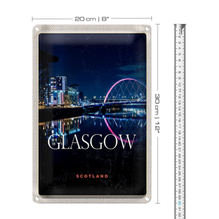 Blechschild Reise 20x30cm Glasgow Scotland Retro Hafenstadt