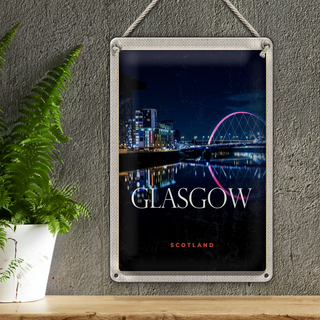Blechschild Reise 20x30cm Glasgow Scotland Retro Hafenstadt