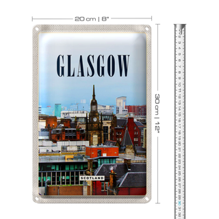 Blechschild Reise 20x30cm Glasgow Scotland Altstadt