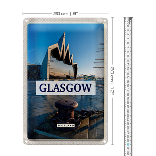 Blechschild Reise 20x30cm Glasgow Scotland Hafenstadt