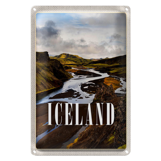 Blechschild Reise 20x30cm Iceland Berge Vulkaninsel